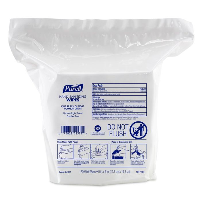 Purell Hand Sanitizing Wipes, Fresh Citrus, 1,700-Sheet Refill, Case of 4