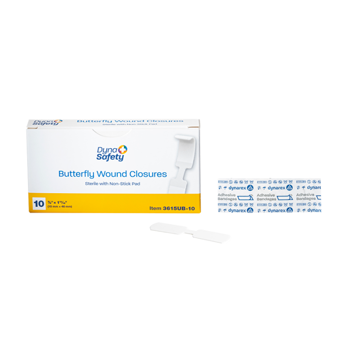 Butterfly Wound Closures, Sterile, 3/8 x 1 13/16 in, 24 Boxes of 10, box, wrapper and closure