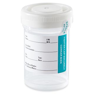 Globe Scientific 90mL Specimen Container, White Cap, Tite-Rite