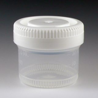 Globe Scientific 60mL Specimen Container, White Cap, Non-Sterile