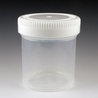 Globe Scientific 90mL Specimen Container, White Cap, Non-Sterile, Wide Mouth