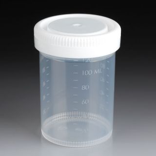 Globe Scientific 120mL Specimen Container, White Cap, Non-Sterile