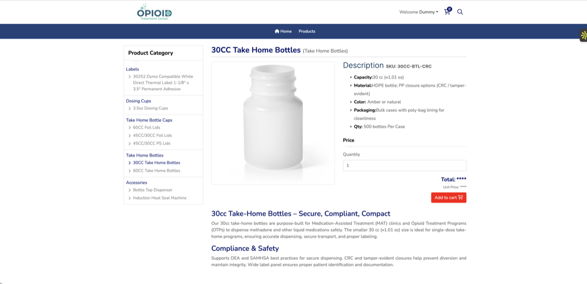Portal product page showing an approved product with contracted pricing